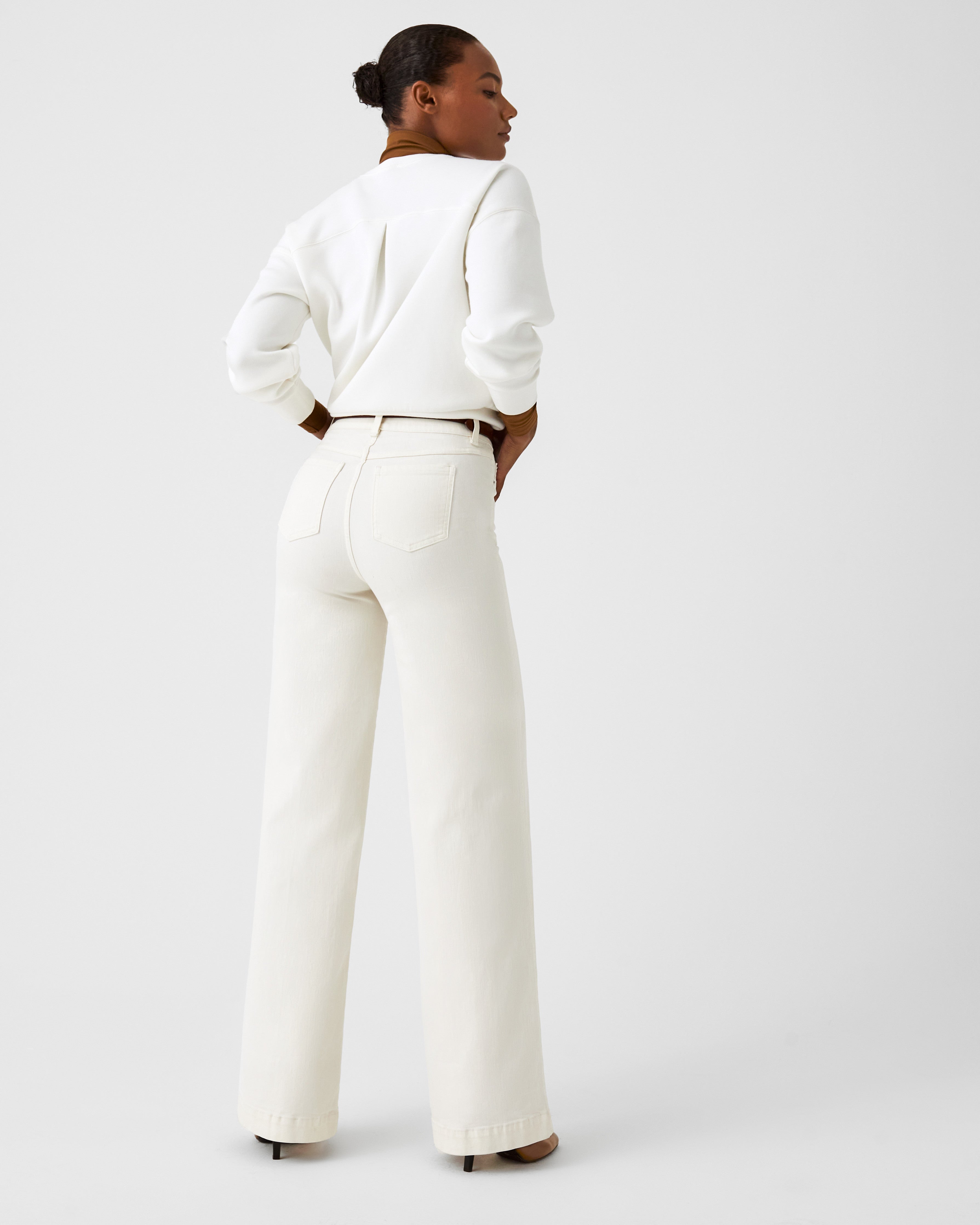 Buy SPANX Cropped Raw Hem Wide Leg White Jeans from Next Australia