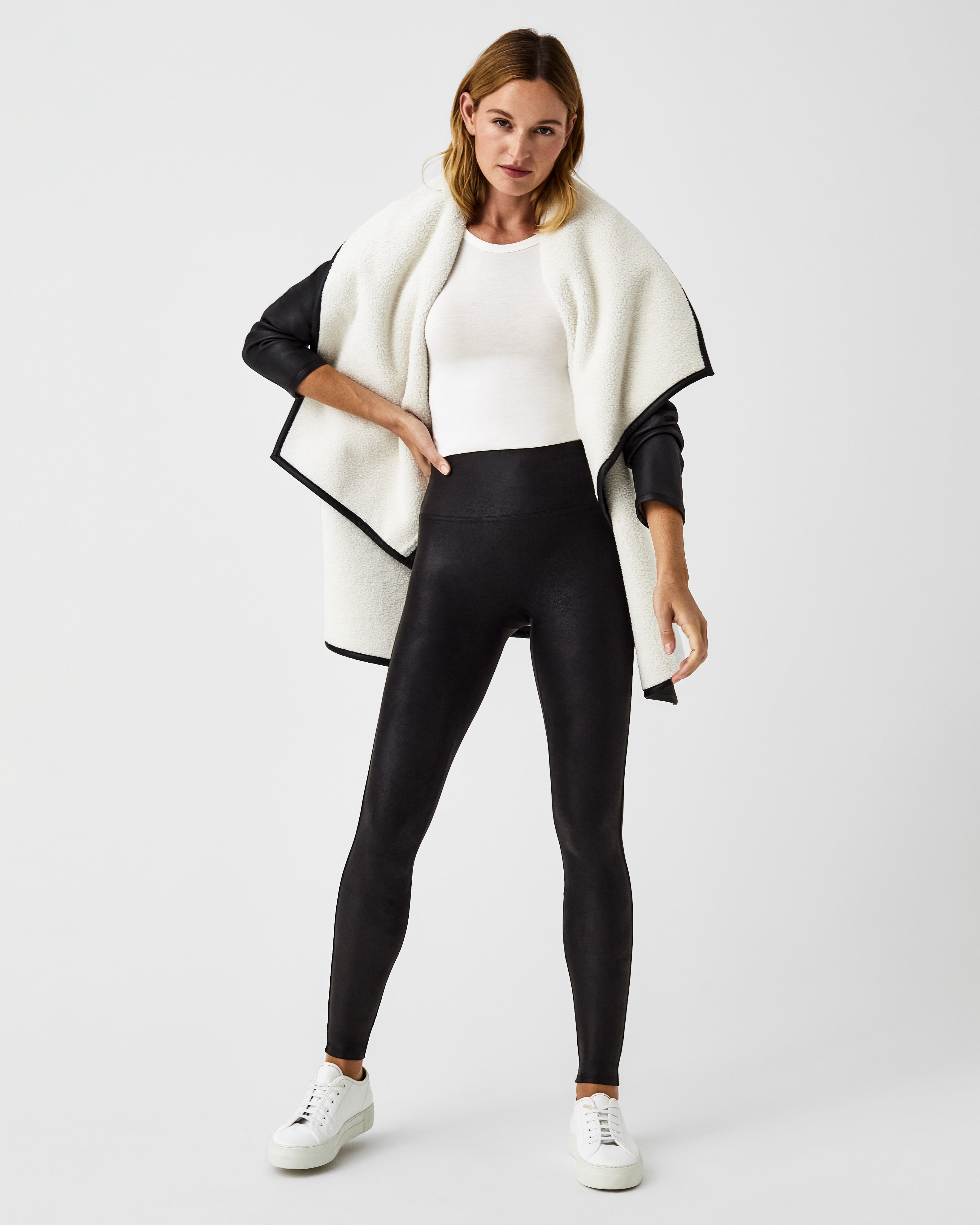 Women's Fleece Lined Leather Look Leggings High Waist Stretchy