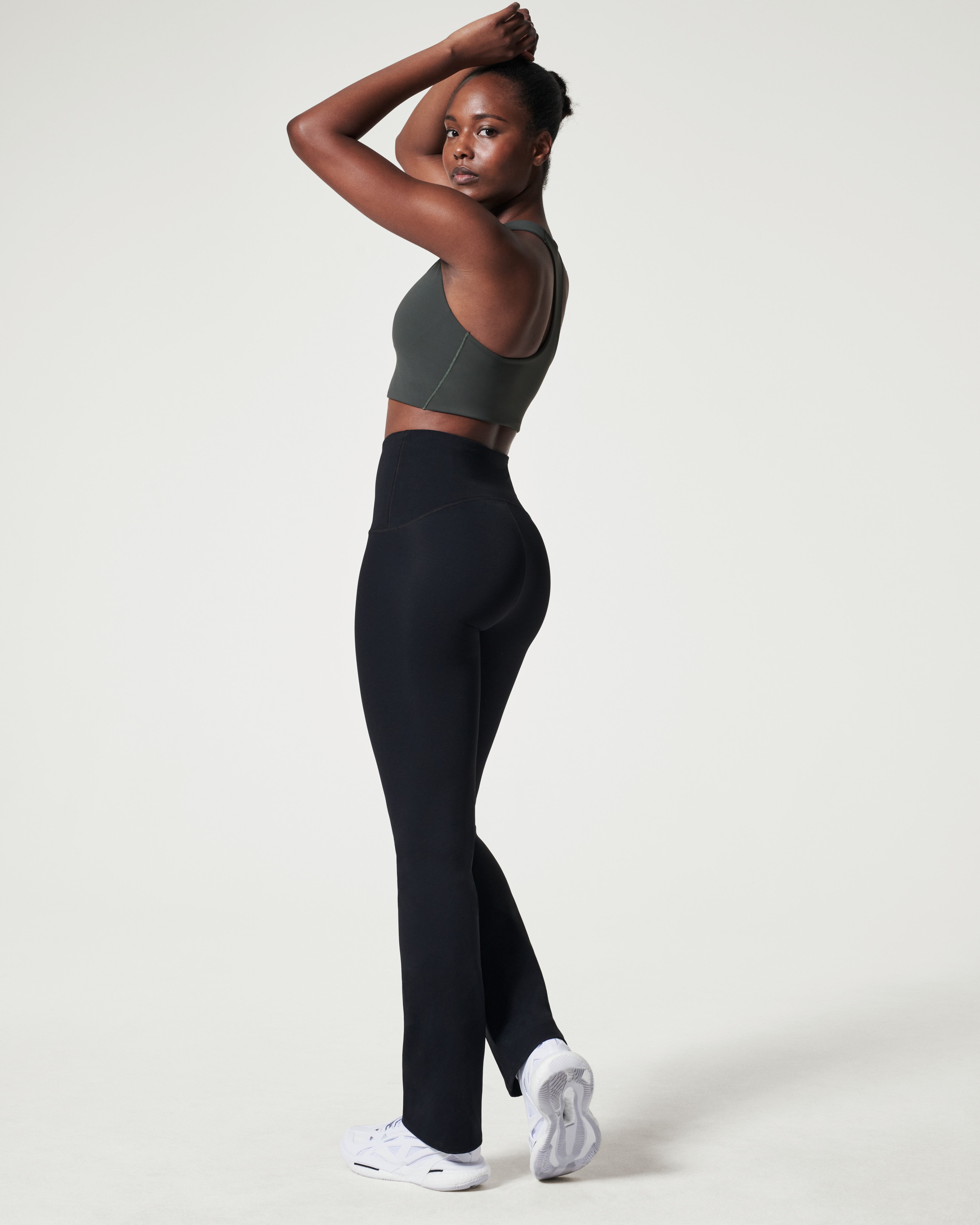 Yoga Leggings for Women Skinny Flare Pants Stretchy Fold Over Waist Solid  Color Breathable Slim Butt Lifting Sweatpants (M, Khaki-J) 