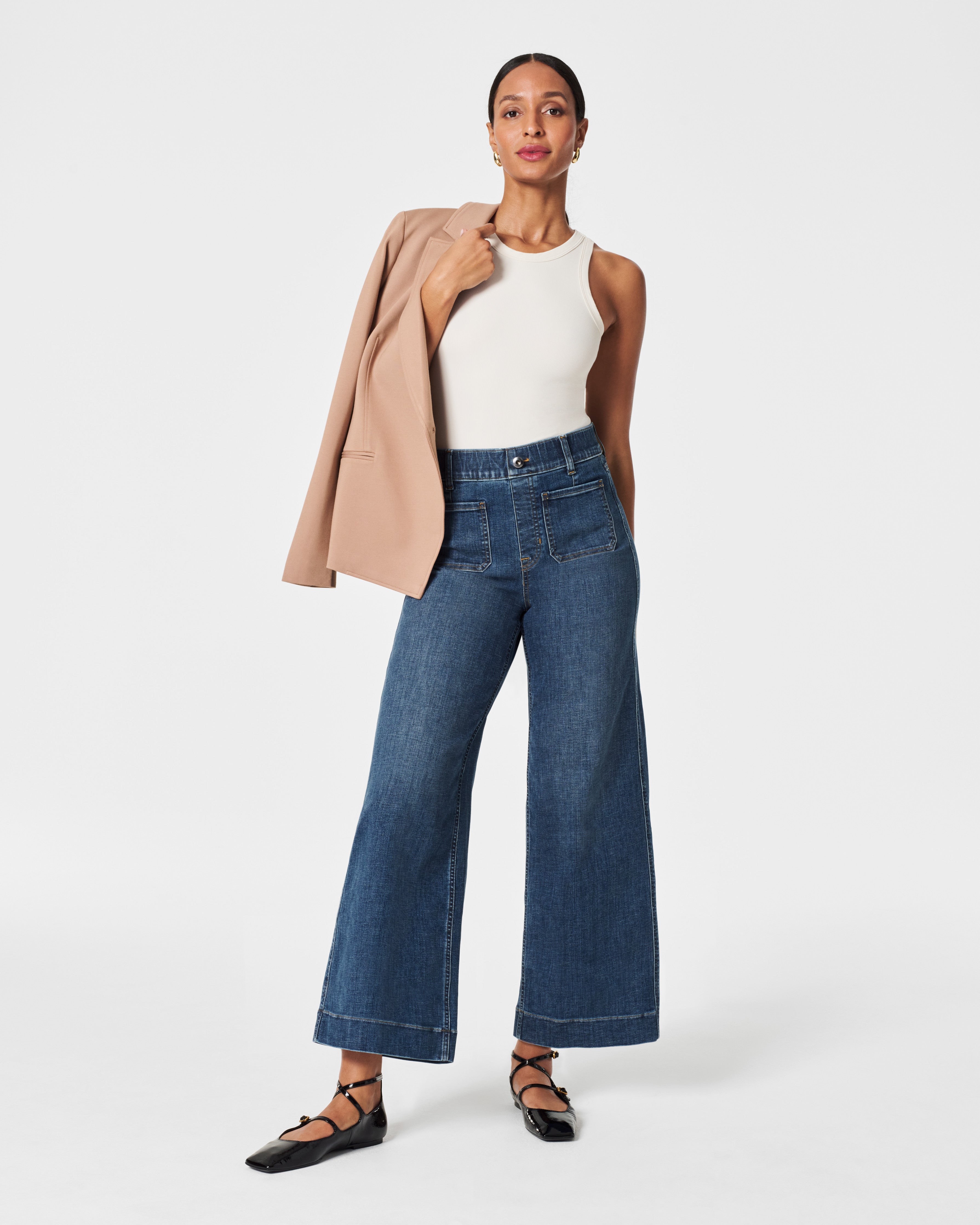 Cropped Wide-Leg Jeans, Shaded Blue – Spanx