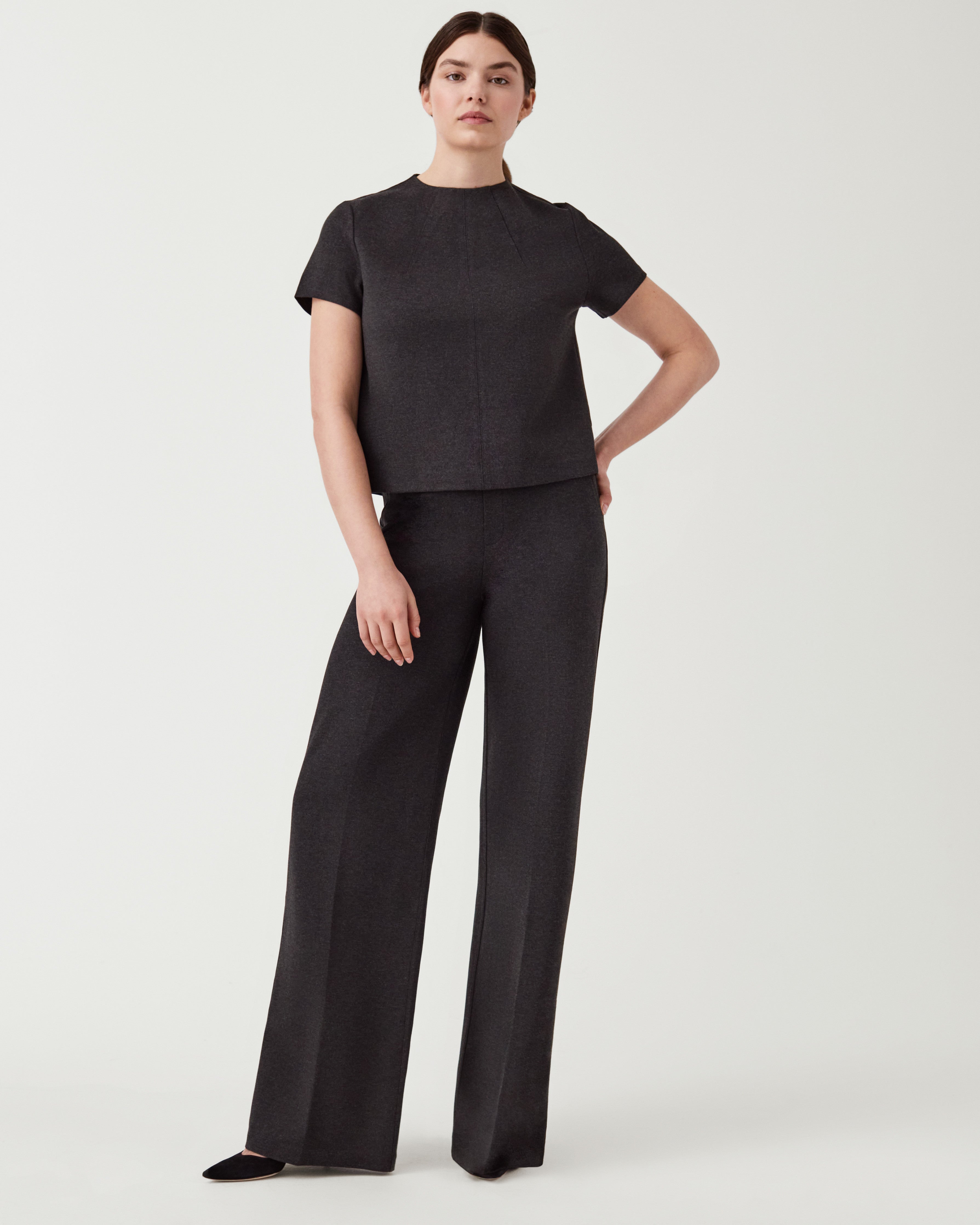 Slim Trouser Pants In Plus Size In Ponte Knit - Charcoal Heathered