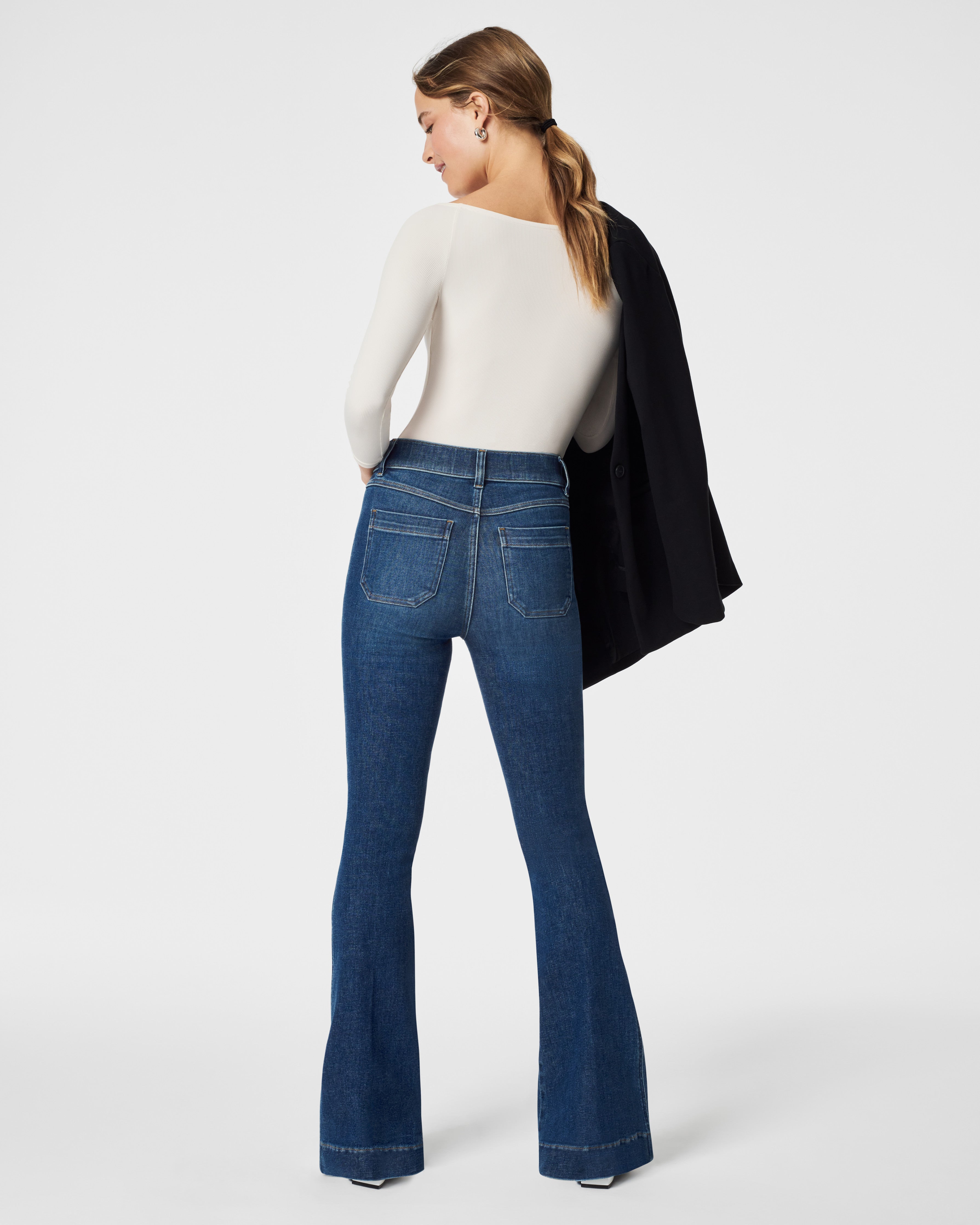 Women's High Waisted Back Pocket Plain Plus Size Slight Flare