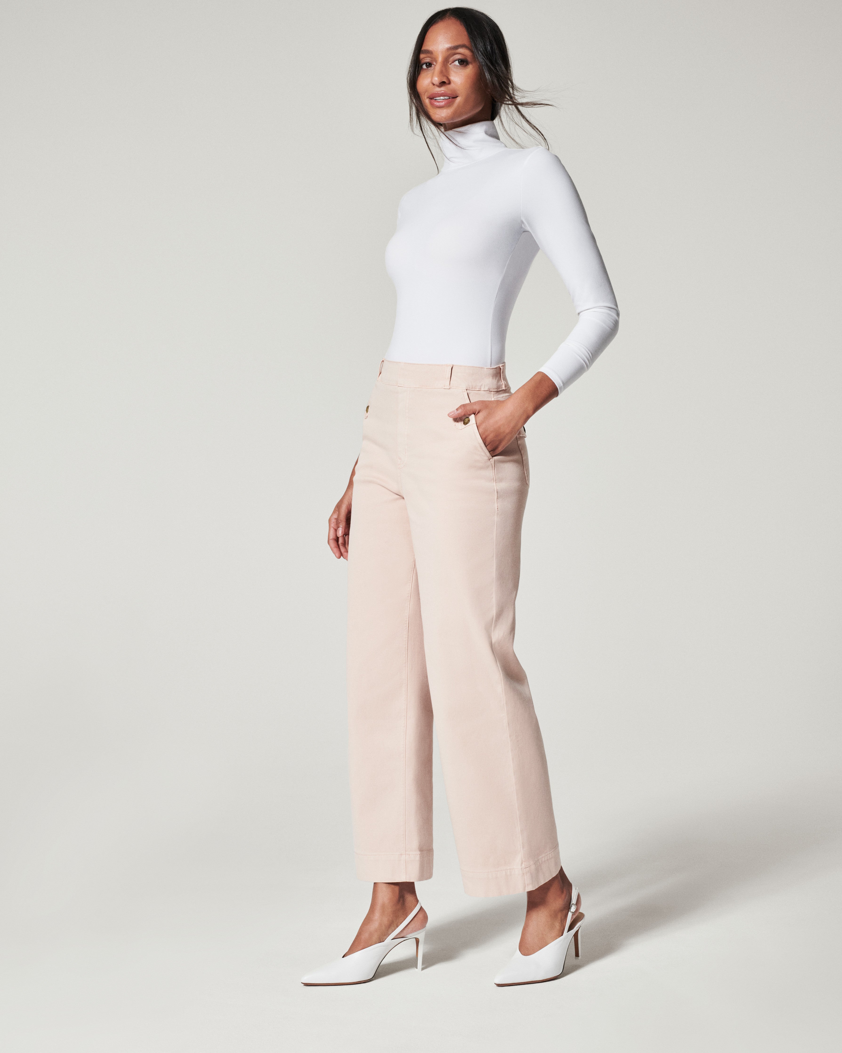 2024 Stretch Twill Cropped Wide Leg Pant Women's High Waist Casual