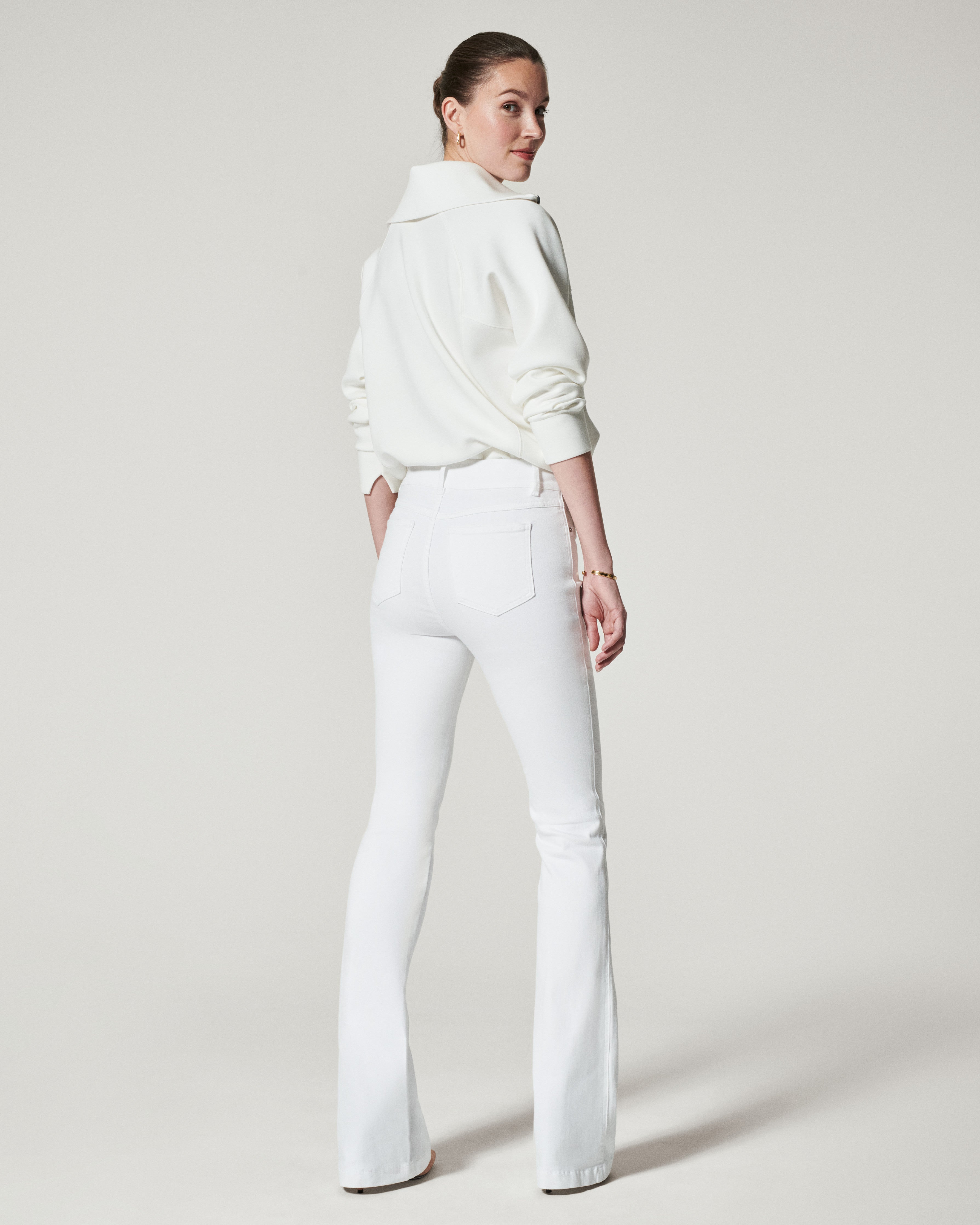 Fashion (White)Cotton White High Waist Casual Flared Jeans Women 2021  Spring New Slim Slimming Denim Trousers Office Lady Denim Flared Pants ACU