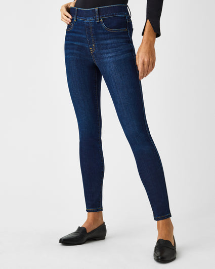 Distressed Skinny Jeans w/ Blue Stripe by Spanx at One Hip Mom