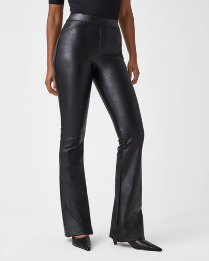 Pull&Bear high waisted faux leather flared pants in black