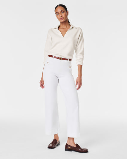 Buy Spanx Stretch Twill Cropped Wide Leg White Trousers from the