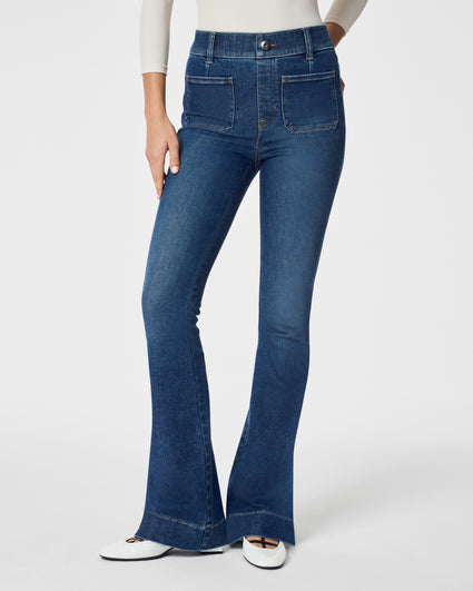 SPANX Flare Jeans With Patch Pockets in Authentic Blue