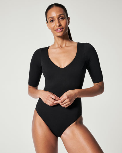 Pique Shaping Plunge Short Sleeve One Piece