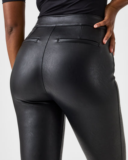 Women's Tall Leather Look High Waisted Flared Trousers