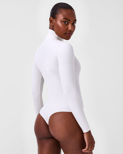  Shapewear for Women Tummy Control Thong Bodysuit, Cutout  Shoulder Mock Turtle Neck Long Sleeve Bodysuit T Shirt (Color : White, Size  : Medium) : Clothing, Shoes & Jewelry