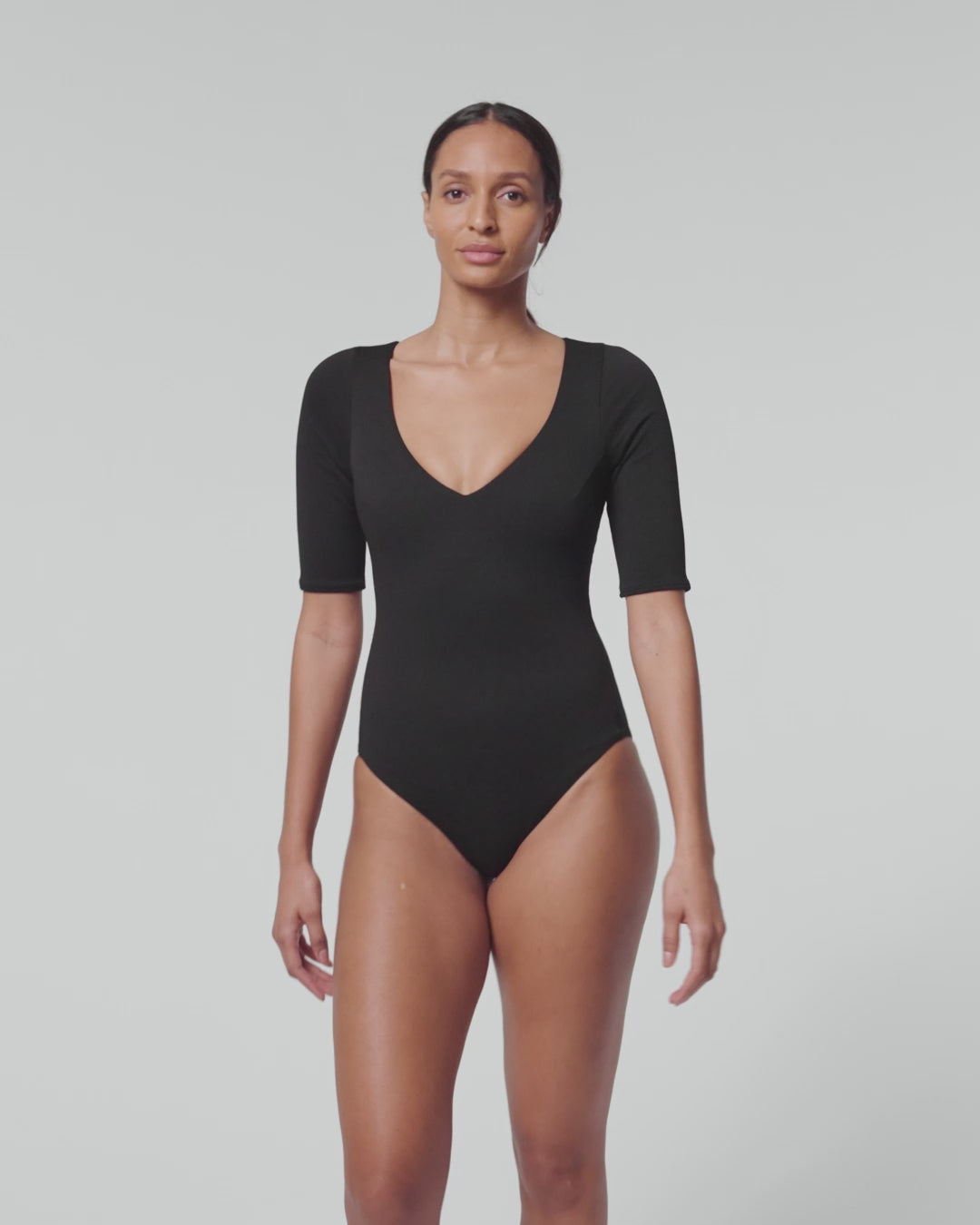 Pique Shaping Plunge Short Sleeve One Piece