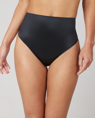 Spanx Skinny Britches Sheer Shaping Power Thong Gloss Black Size L