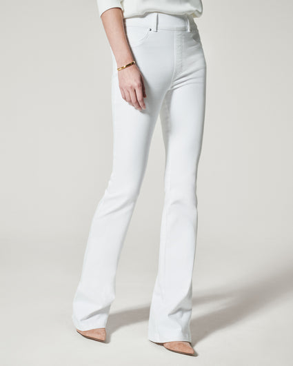 White Split Front Flare Jeans, Wide Legs High Stretch Casual Bell Bottom  Jeans, Women's Denim Jeans & Clothing