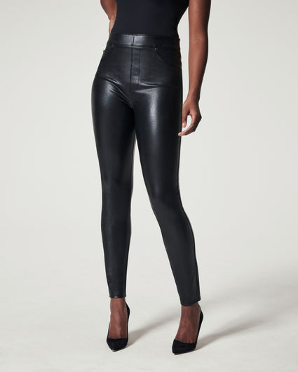 Spanx White Stripe Faux Leather Leggings Black Size XS - $55 (45