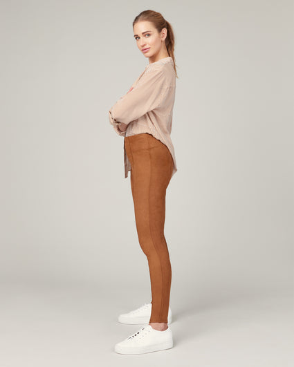 SPANX Faux Suede Flare Pants Pull On Stretchy Slimming Brown